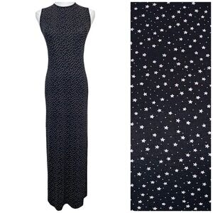 Vintage Top This Star Print Maxi Dress Women S Black Sleeveless Celestial 90s